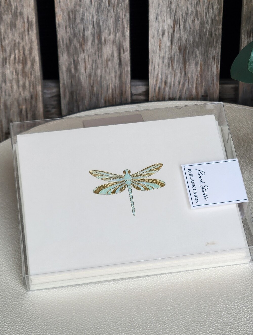Gold & Mint Dragonfly Note Cards - Punch Studio 10 Pack